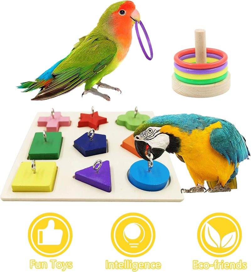 Saderoy 5 Packs Bird Toys Parrot Training Toys Parrot Wooden Block Puzzles Toy Bird Basketball Toy Small Sepak Takraw Bird Skateboard Bird Stacking Toy for Birds Parrot Training - Image 2