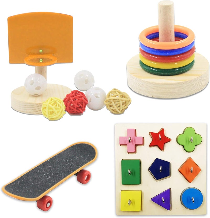 Saderoy 5 Packs Bird Toys Parrot Training Toys Parrot Wooden Block Puzzles Toy Bird Basketball Toy Small Sepak Takraw Bird Skateboard Bird Stacking Toy for Birds Parrot Training - Image 1