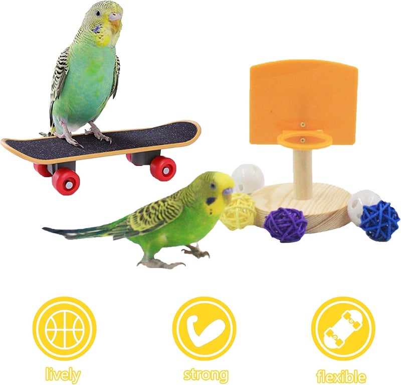 Saderoy 5 Packs Bird Toys Parrot Training Toys Parrot Wooden Block Puzzles Toy Bird Basketball Toy Small Sepak Takraw Bird Skateboard Bird Stacking Toy for Birds Parrot Training - Image 3