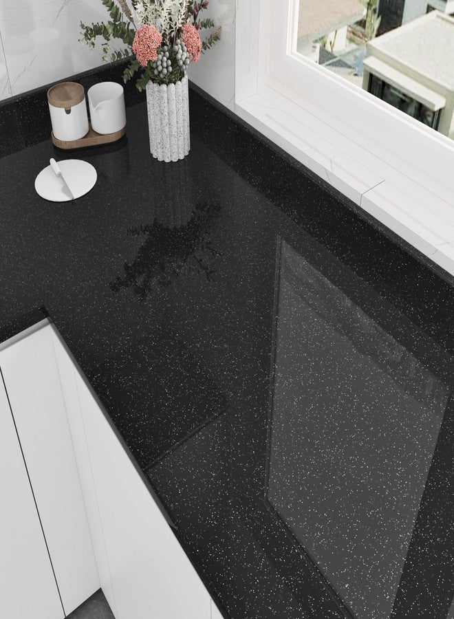 Wallderful Black Wallpaper Glossy Shiny Black Contact Paper for Countertops Waterproof Glitter Wall Paper Peel and Stick Modern Self Adhesive Wallpapers for Kitchen Bathroom Table Wall 15.75"x78" - Image 1