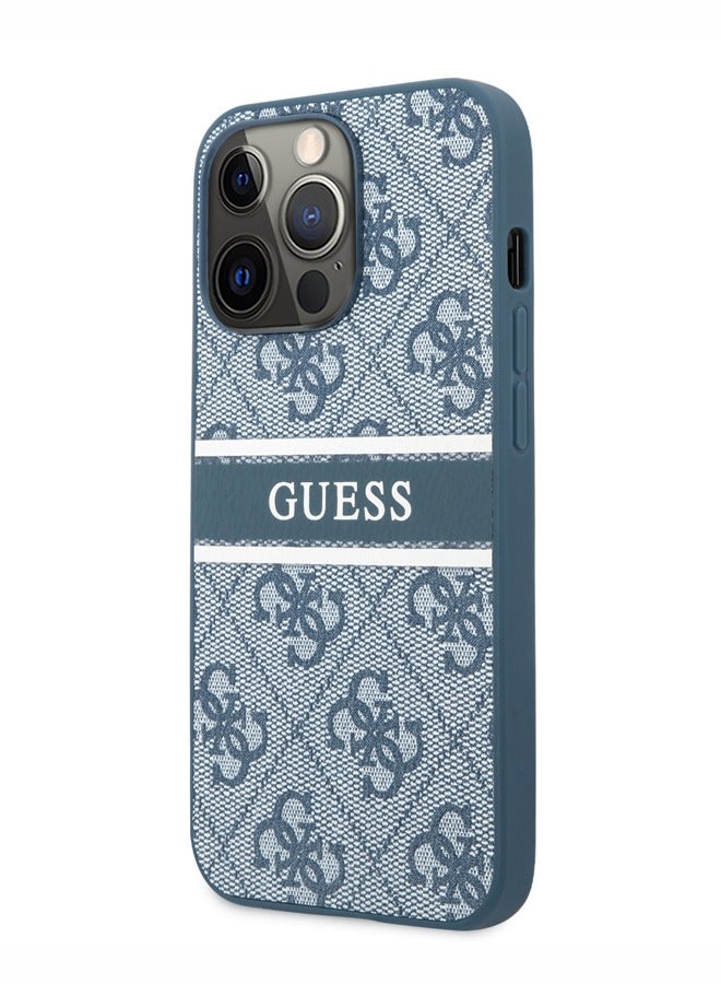 GUESS iPhone 13 Pro Case 6.1inch 4G PU Leather Back Cover with Printed Stripe / iPhone 13 protective cover - Blue - Image 2