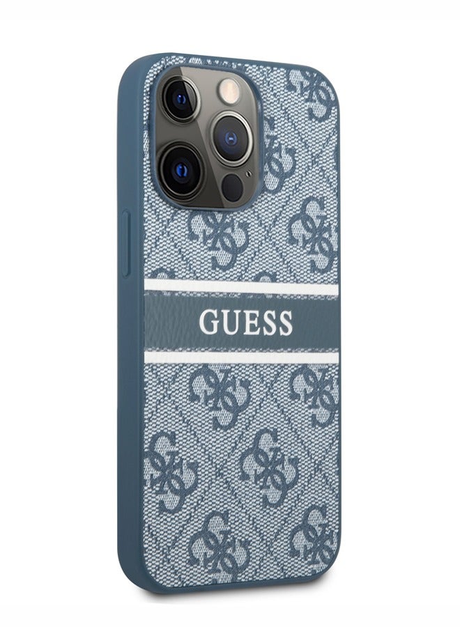 GUESS iPhone 13 Pro Case 6.1inch 4G PU Leather Back Cover with Printed Stripe / iPhone 13 protective cover - Blue - Image 4