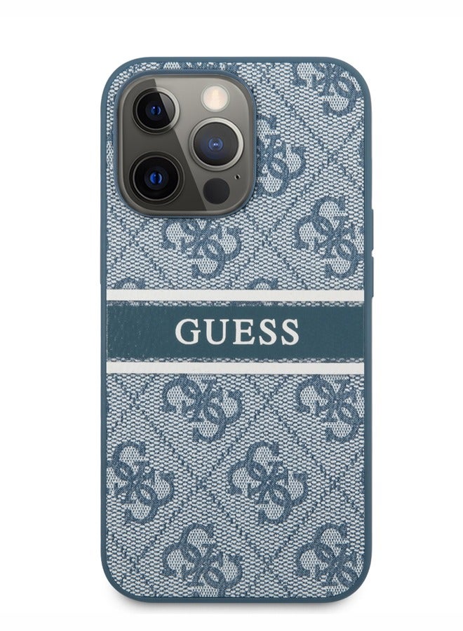 GUESS iPhone 13 Pro Case 6.1inch 4G PU Leather Back Cover with Printed Stripe / iPhone 13 protective cover - Blue - Image 3