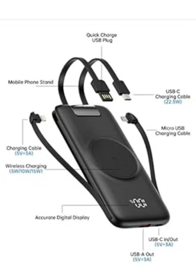 GULFLINK Large Capacity Portable Fast Charger Power Bank With Led Display Built in Cable 10000mah Black - Image 3