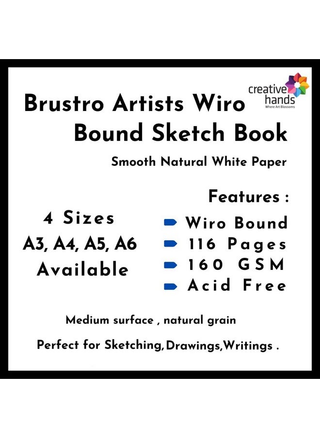 BRUSTRO Brustro Artists Wiro Bound Sketchbook, A6 (Small 105 x 148 mm) Size, 116 Pages, 160 GSM  - Image 3