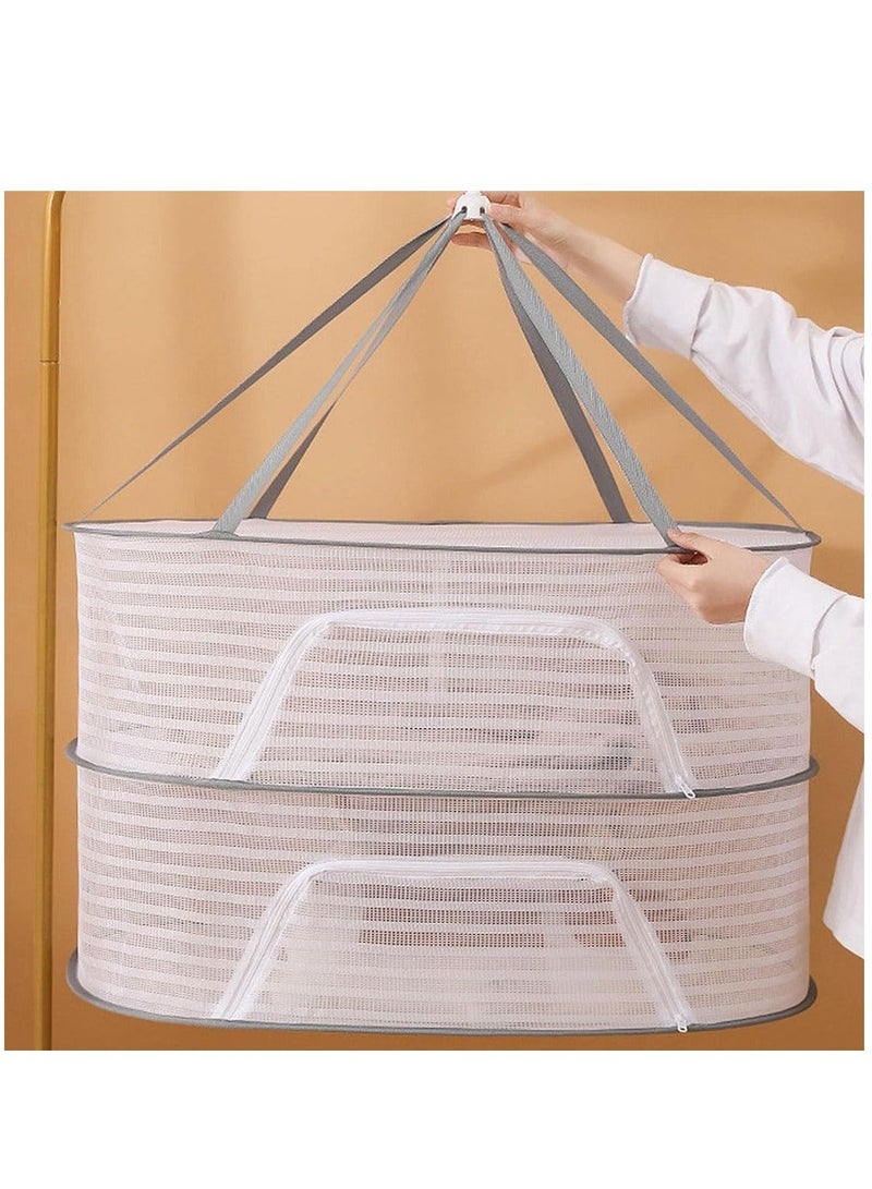 Y&D Herb Drying Rack 2-Layer 2-Feet Hanging Mesh Net Dryer Collapsible with S-Shape Zippers Pothook Carabiner and Storage Pouch for Hydroponics Flowers Buds Fruits Seafoods Clothes  - Image 4