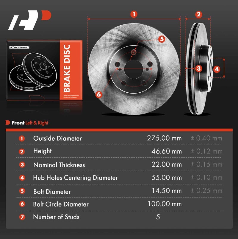 A-Premium 10.83 inch (275mm) Front Vented Disc Brake Rotors Compatible with Select Toyota, Scion and Pontiac Models - Corolla 2009-2019, Matrix 2009-2014, xD 2008-2014, Vibe 2009-2010, 2-PC Set - Image 5