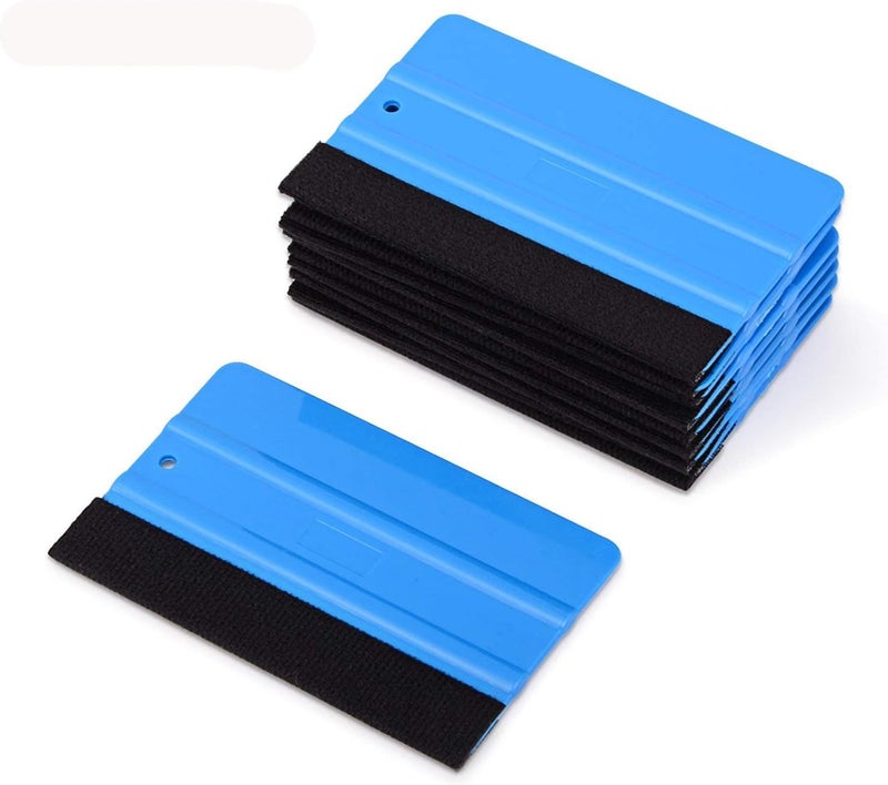 FOSHIO Blue Squeegee Vinyl Wrapping Carbon Fiber Felt Edge Squeegee Car Window Tinting Kitchen Cupboards Applicator Wrap Tool, Pack 10 Pcs. - Image 1