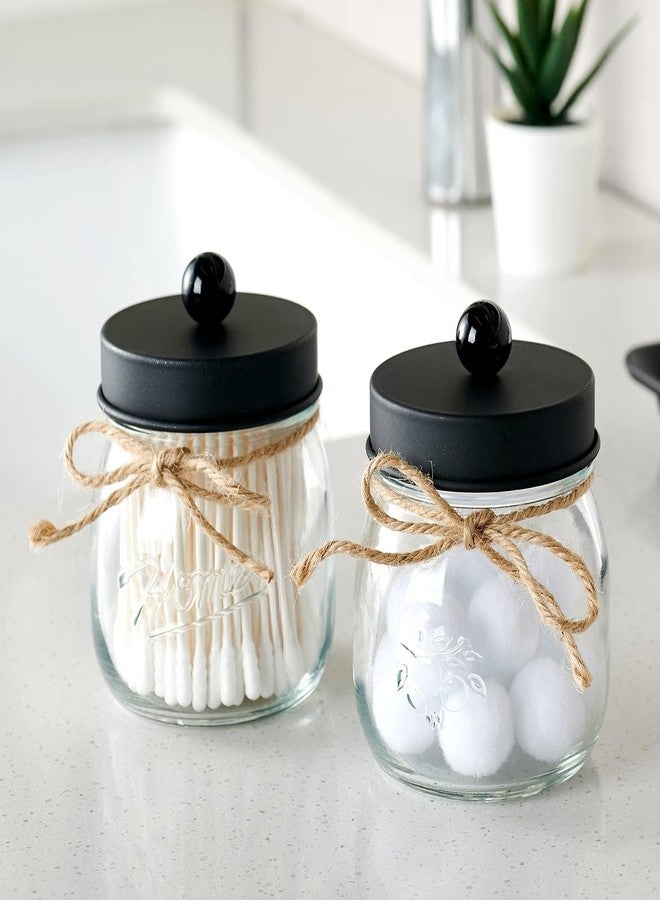 SheeChung Bathroom Accessories Set - Mason Jar Foaming Hand Soap Dispenser, Qtip Holder Set, Rustic Farmhouse Decor, Apothecary Jars, Bathroom Countertop Organizer - Black - Image 5
