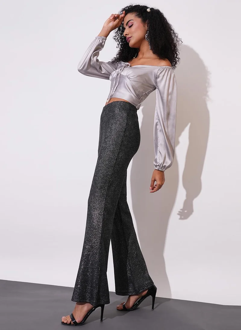 جلو باص جلوبس نسائي بنطلون حفلات واسع بتصميم لامع