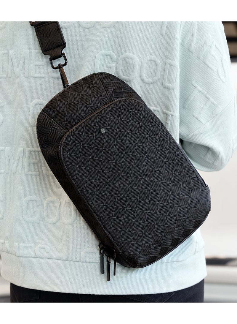 LEVELO Soho Leather Sling Bag / Designed PU Leather Finish / Interior Zipped Pocket / Elegant and Durable Bag - Black  - Image 2