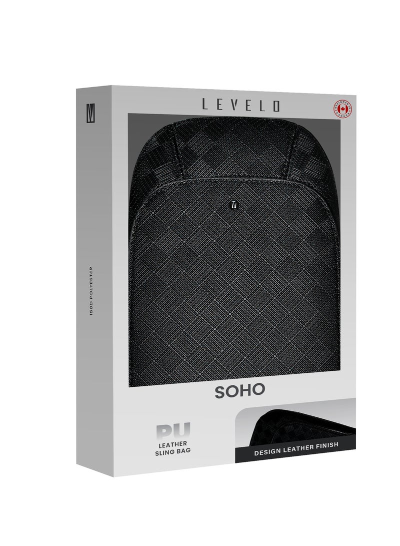 LEVELO Soho Leather Sling Bag / Designed PU Leather Finish / Interior Zipped Pocket / Elegant and Durable Bag - Black  - Image 3