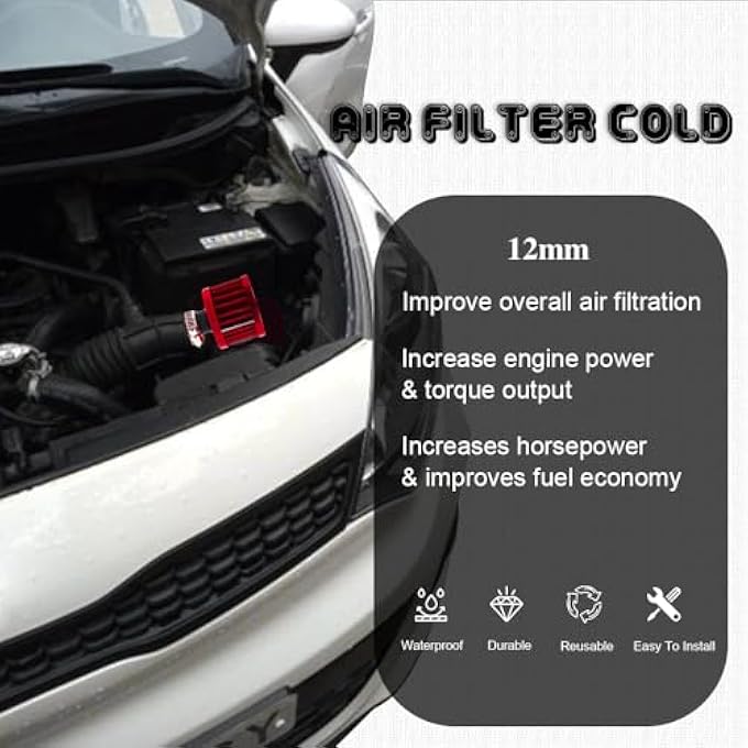 HAOBO Universal Fit Air Intake Filter, 12mm, Red - Image 5
