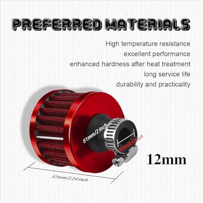 HAOBO Universal Fit Air Intake Filter, 12mm, Red - Image 2