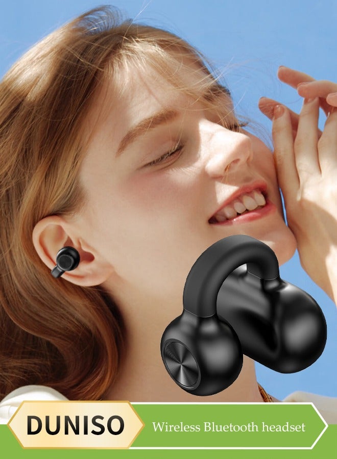 DUNISO Open Ear Wireless Headphones, clip on air conduction Bluetooth earphones, noise cancelling sports earphones, adjustable stretch, 7h playback time, suitable for running, exercising, and cycling，black  - Image 1