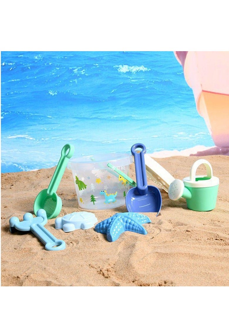 7-Piece Beach Sand Toy Set for Kids, with Transparent Sand Bucket, Model Toys, Shovel, Rake, Outdoor Beach Toy Kit