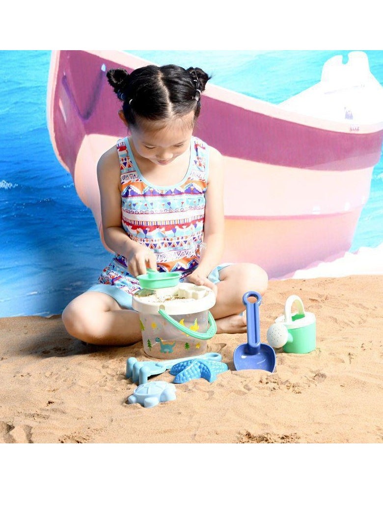 7-Piece Beach Sand Toy Set for Kids, with Transparent Sand Bucket, Model Toys, Shovel, Rake, Outdoor Beach Toy Kit
