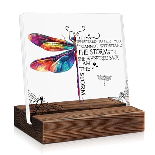 Mhfpl They Whispered to Her Butterfly Acrylic Plaque Sign with Wooden Stand, Women Empowerment Office Decor, Motivational Quotes Gifts for Women, Feminist Acrylic Gifts for Sister BFF Friend Coworker - Image 1