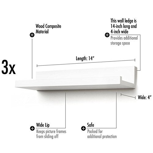 Americanflat 14" Floating Shelves for Wall - Set of 3 - Made of Engineered Wood with Lipped Ledge - Floating Wall Shelves for Bedroom, Bathroom, Kitchen, Office, and Living Room - White - Image 2