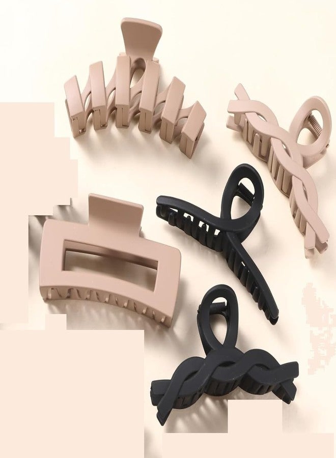 APSAMBR 5 Pack Assortment Large Claw Clips Hair Clips for Women Thick Hair, Multi-Styles Matte Non-slip Hair Clips,Strong Hold Jaw Clip Valentines Day Gifts Neutral and Black - Image 1