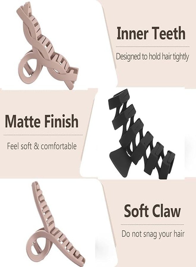 APSAMBR 5 Pack Assortment Large Claw Clips Hair Clips for Women Thick Hair, Multi-Styles Matte Non-slip Hair Clips,Strong Hold Jaw Clip Valentines Day Gifts Neutral and Black - Image 4