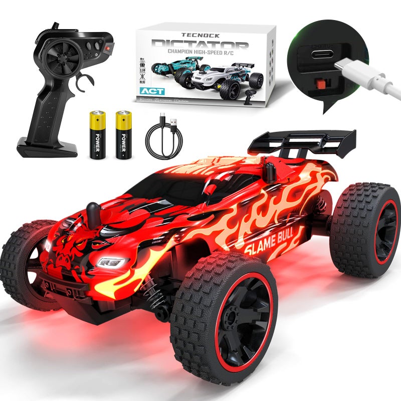 Tecnock RC Cars for Kids 118 Scale 2WD RC Car with USBC Easy Charging 24GHz Remote Control Car with LED Lights 50 Mins Playtime Toys Gifts for Boys Girls Ages 812 - Image 3