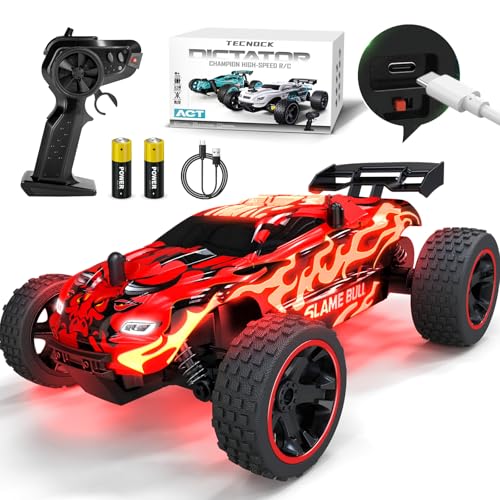 Tecnock RC Cars for Kids 118 Scale 2WD RC Car with USBC Easy Charging 24GHz Remote Control Car with LED Lights 50 Mins Playtime Toys Gifts for Boys Girls Ages 812 - Image 1
