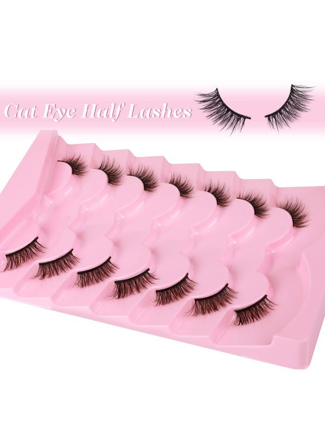 Alice Half Lashes Natural Cat Eye False Lashes Wispy Fluffy Faux Mink Lashes Crisscross Multi-layers 3D Fake Eyelashes 7 Pairs Pack - Image 3
