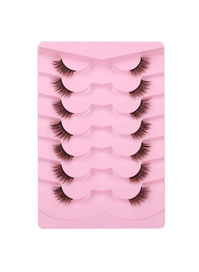 Alice Half Lashes Natural Cat Eye False Lashes Wispy Fluffy Faux Mink Lashes Crisscross Multi-layers 3D Fake Eyelashes 7 Pairs Pack - Image 2