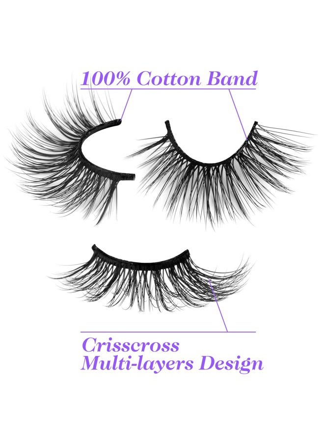 Alice Half Lashes Natural Cat Eye False Lashes Wispy Fluffy Faux Mink Lashes Crisscross Multi-layers 3D Fake Eyelashes 7 Pairs Pack - Image 5