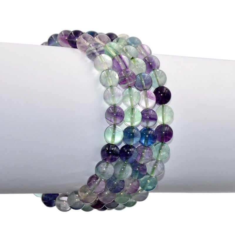 AD Beads Natural Gemstone Round Beads Stretch Bracelet Healing Reiki 8mm (Grade A Fluorite) - Image 3