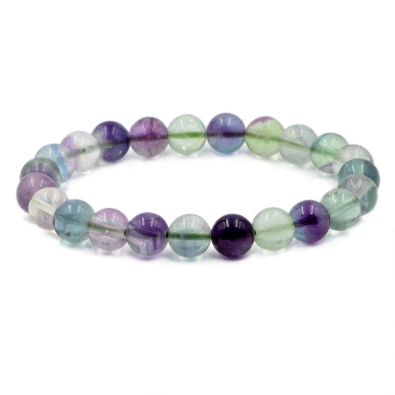 AD Beads Natural Gemstone Round Beads Stretch Bracelet Healing Reiki 8mm (Grade A Fluorite) - Image 1