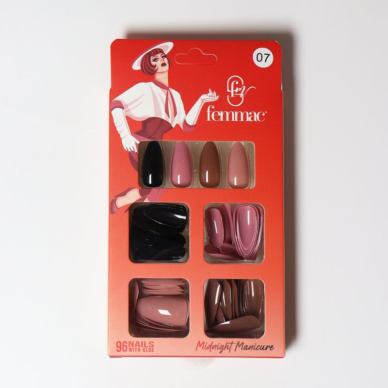 Midnight Manicure Press-On False Nails – Reusable, Lightweight, Salon Finish, 07 Almond