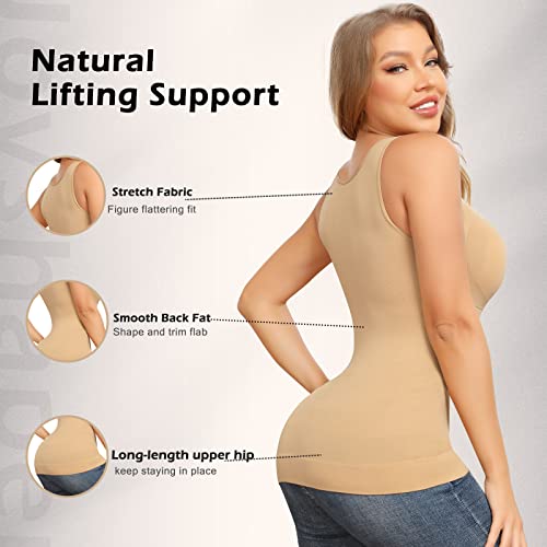 JOYSHAPER Shapewear Camisoles With Built in Bra Tummy Control Compression Tank Tops for Women Body Shaper Padded Tanks Beige L - Image 3