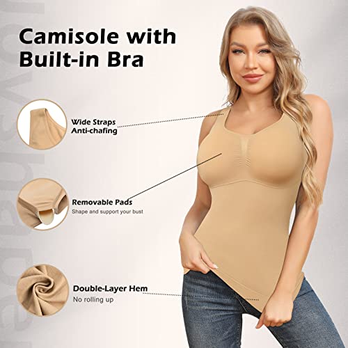 JOYSHAPER Shapewear Camisoles With Built in Bra Tummy Control Compression Tank Tops for Women Body Shaper Padded Tanks Beige L - Image 2