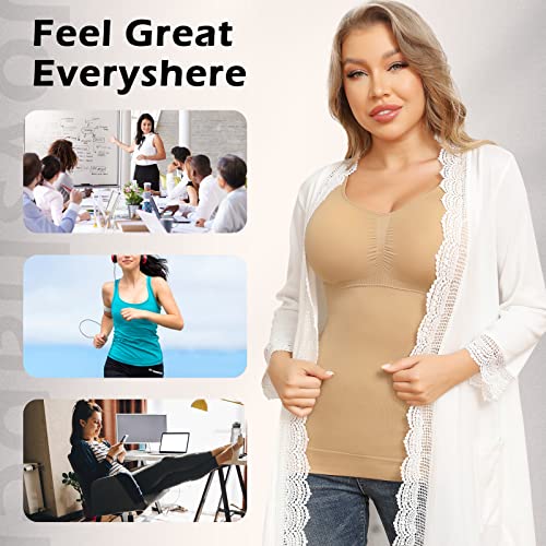 JOYSHAPER Shapewear Camisoles With Built in Bra Tummy Control Compression Tank Tops for Women Body Shaper Padded Tanks Beige L - Image 5