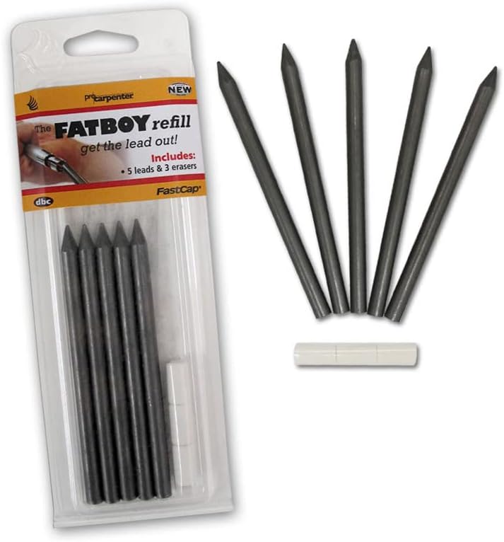 Fastcap Fatboy Refill with 5 Replacement Leads and 3 Erasers - Perfect for Architecture Supplies and Construction Tools for Home Improvement - 5.5 mm HB2 Lead - 01018 - Image 1