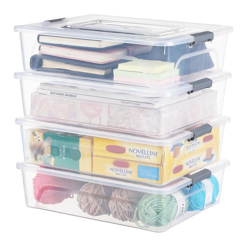 OMNISAFE Plastic Storage Bin with Lid, Stackable Design, Clip Box for Crafts, Supplies and Office Items Container (4 Pack 10 Quart) - Image 1