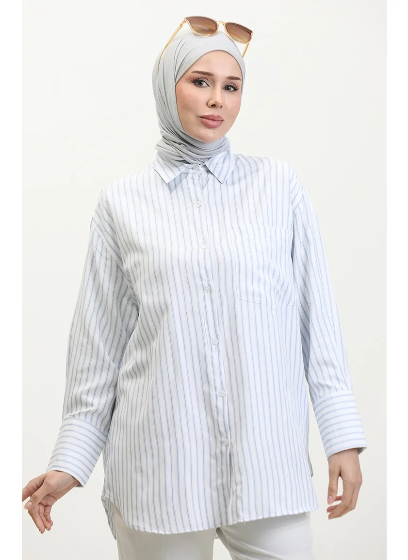 Sefa Merve Striped Oxford Shirt 4807-01 Blue