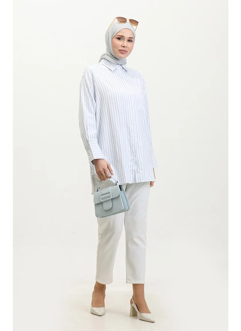 Sefa Merve Striped Oxford Shirt 4807-01 Blue