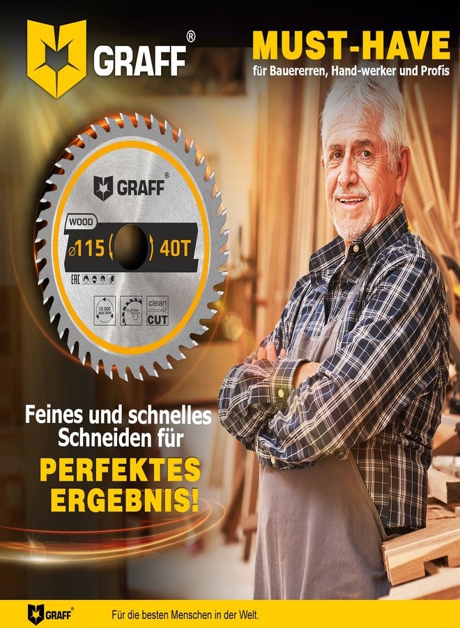 GRAFF 4-1/2 Inch Angle Grinder Circular Saw Blade for Wood, Plywood, Laminate, Drywall, Plastic - 40-Teeth Wood Cutting Disc with 7/8 Inch Arbor from GRAFF - Image 5