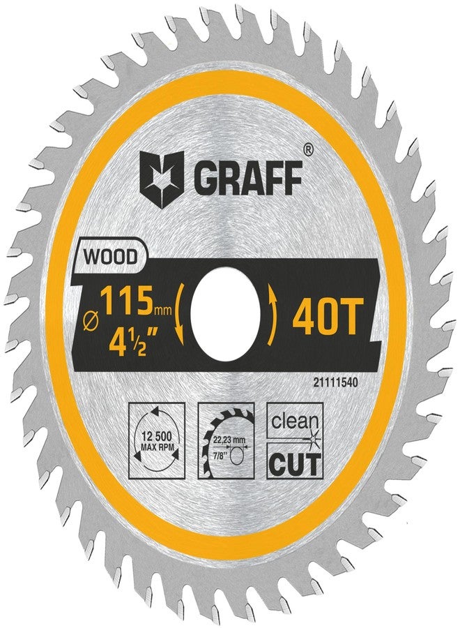 GRAFF 4-1/2 Inch Angle Grinder Circular Saw Blade for Wood, Plywood, Laminate, Drywall, Plastic - 40-Teeth Wood Cutting Disc with 7/8 Inch Arbor from GRAFF - Image 1