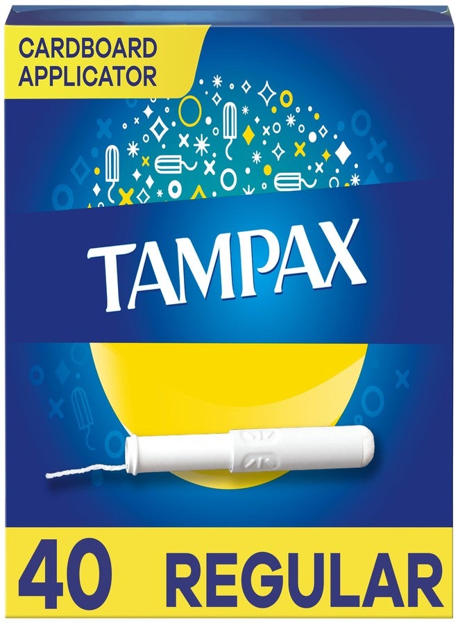 Tampax Cardboard Tampons for Women Regular Absorbency, Anti-Slip Grip, LeakGuard Skirt, Unscented, 480 Count (12 Packs of 40 - Image 1