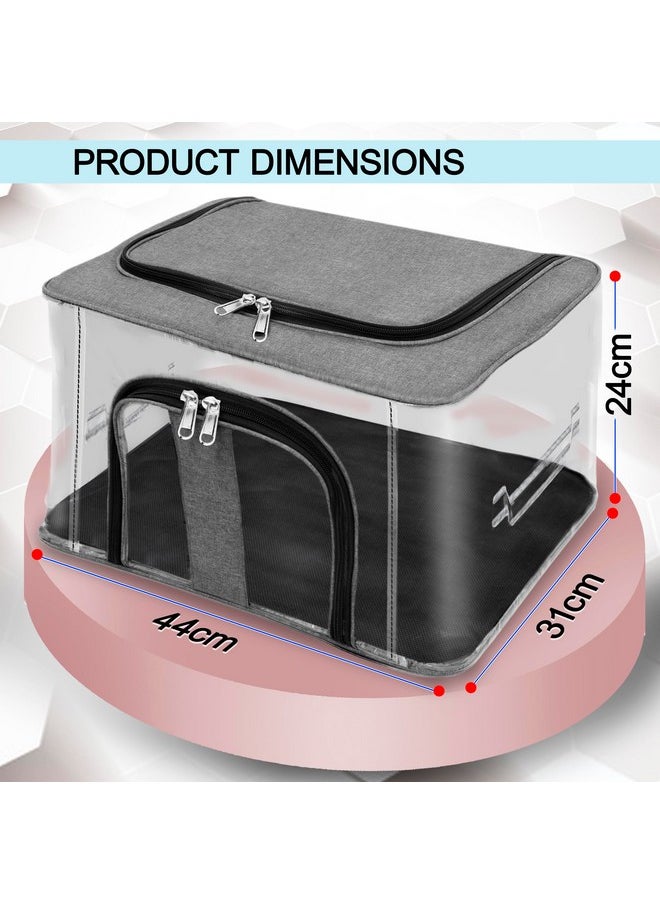 Storite Storite 4 Pack Nylon 33 L PVC Transparent Moisture Proof Storage box for Clothes Closet Wardrobe Organizer for Clothes Saree Bags with Carry Handle - (Grey, 44 x 31 x 24 cm)  - Image 2