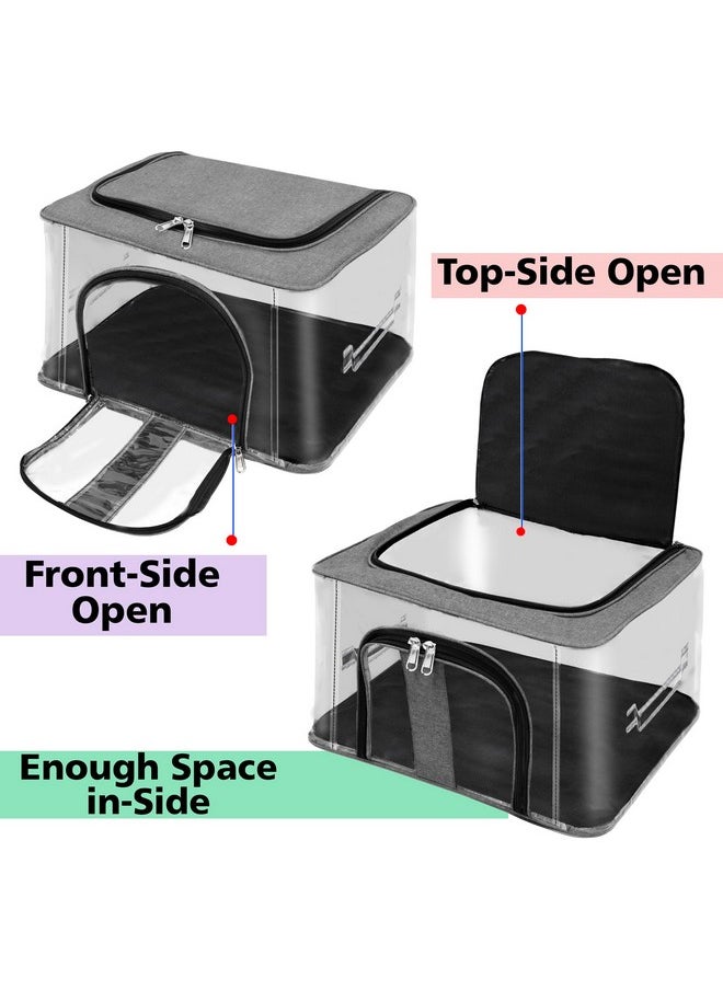 Storite Storite 4 Pack Nylon 33 L PVC Transparent Moisture Proof Storage box for Clothes Closet Wardrobe Organizer for Clothes Saree Bags with Carry Handle - (Grey, 44 x 31 x 24 cm)  - Image 3