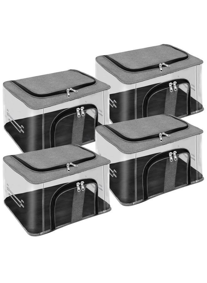 Storite Storite 4 Pack Nylon 33 L PVC Transparent Moisture Proof Storage box for Clothes Closet Wardrobe Organizer for Clothes Saree Bags with Carry Handle - (Grey, 44 x 31 x 24 cm)  - Image 1