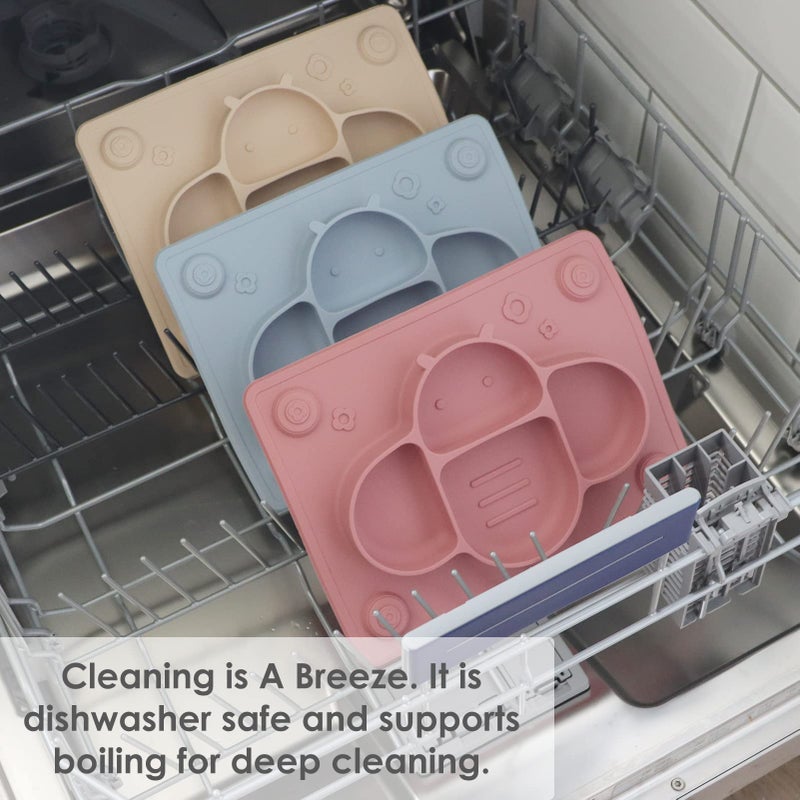 ROCCED Suction Plates for Baby placemat Spoon Fork Set for Toddlers, Silicone Baby Plates with Suction Baby Dishes for Kids Plates-Dusty blue - Image 5