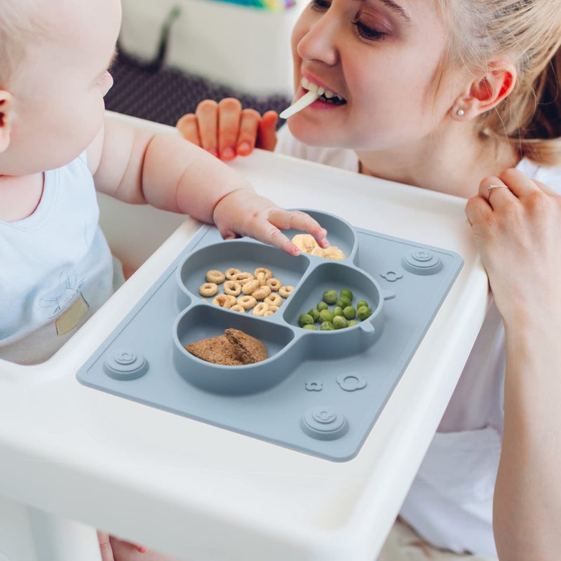 ROCCED Suction Plates for Baby placemat Spoon Fork Set for Toddlers, Silicone Baby Plates with Suction Baby Dishes for Kids Plates-Dusty blue - Image 3