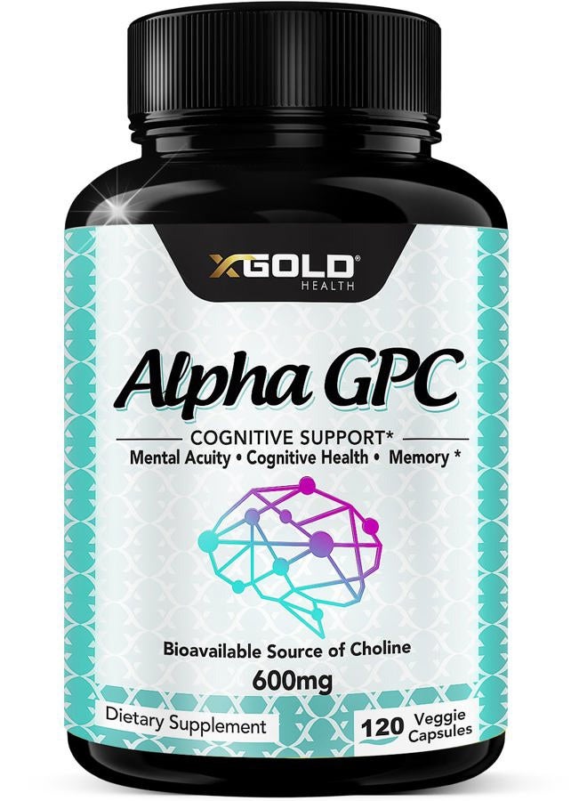 X Gold Health Alpha GPC Choline Supplement 600mg, 99%+ Highly Purified, Highly Bioavailable Source of Choline,120 Veggie Capsules, Cognitive Enhancer Nootropic, Supports Memory & Brain Function, Boosts Focus & Mood - Image 1