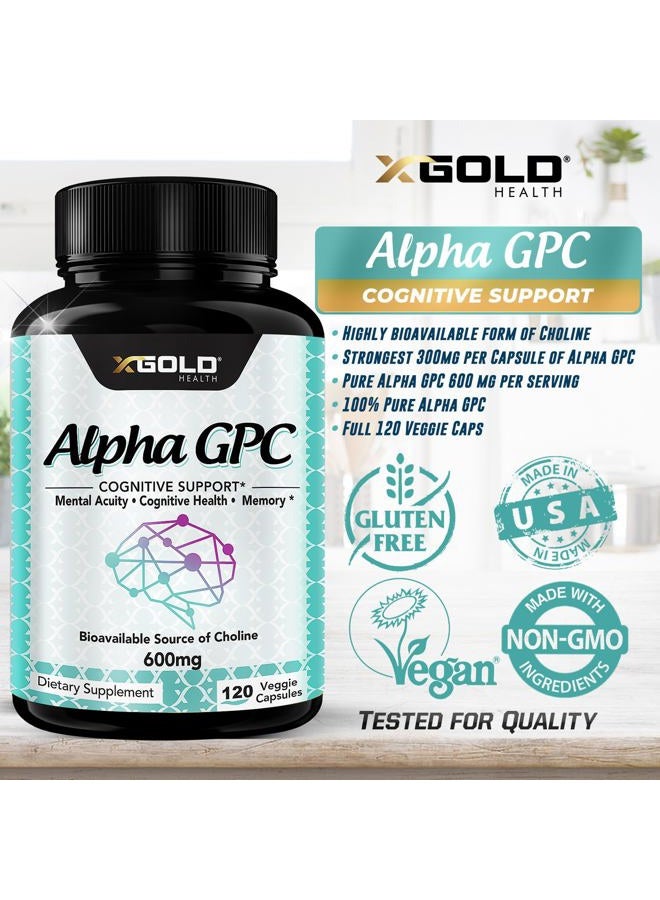 X Gold Health Alpha GPC Choline Supplement 600mg, 99%+ Highly Purified, Highly Bioavailable Source of Choline,120 Veggie Capsules, Cognitive Enhancer Nootropic, Supports Memory & Brain Function, Boosts Focus & Mood - Image 5